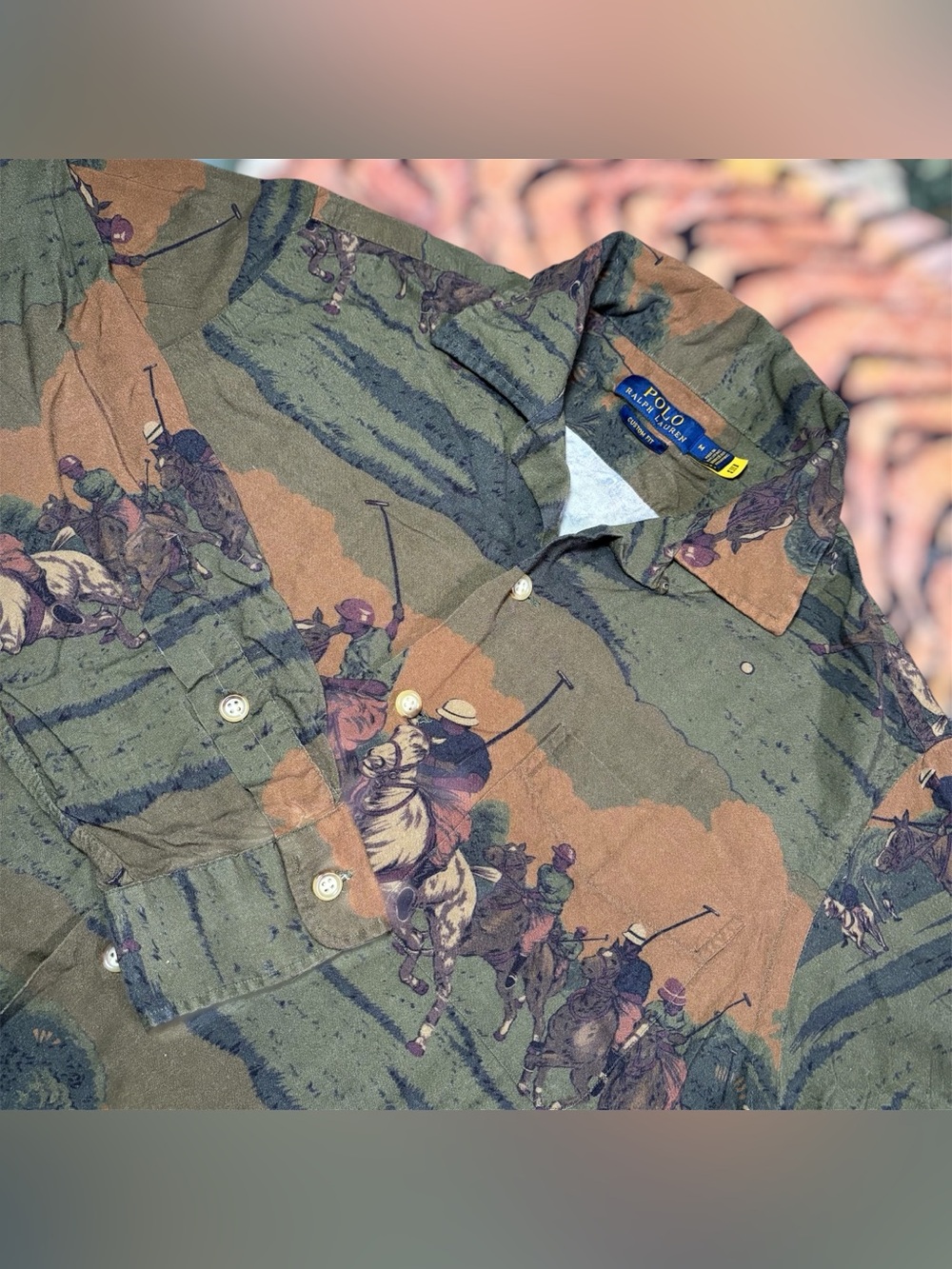Polo Ralph Lauren Equestrian Riding Graphic Print Viscose Camp Shirt Button Up M